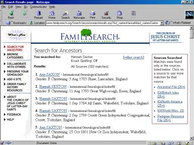 Screenshot of FamilySearch Results